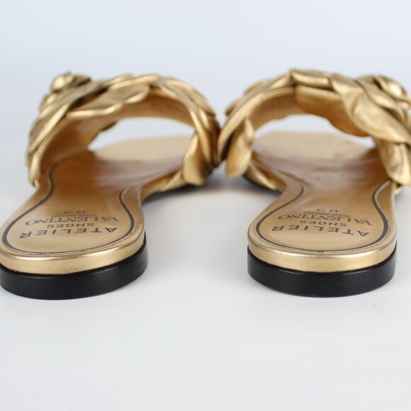 NEW VALENTINO GARAVANI Atelier 03 Rose Chic Metallic Leather Slides - Picture 10 of 16